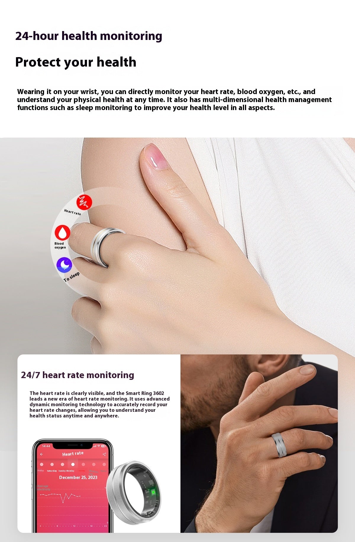 Smart Ring For Heart Rate Blood Oxygen Monitoring