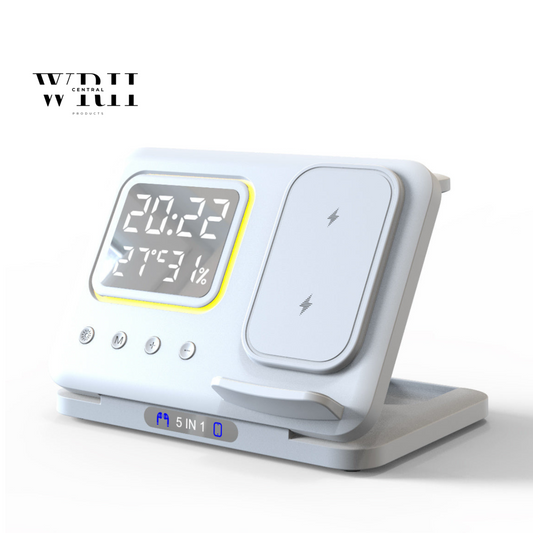 15W Wireless Chargers Stand 5 In1 LED Digital Alarm Clock Fast Charging Dock Station